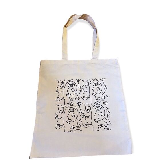 NWT Wool + Pepper Co. Abstract Faces Reusable Cotton Tote Bag - Picture 2 of 3